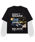 Black With White Sleeve Oversized Tee Front Design