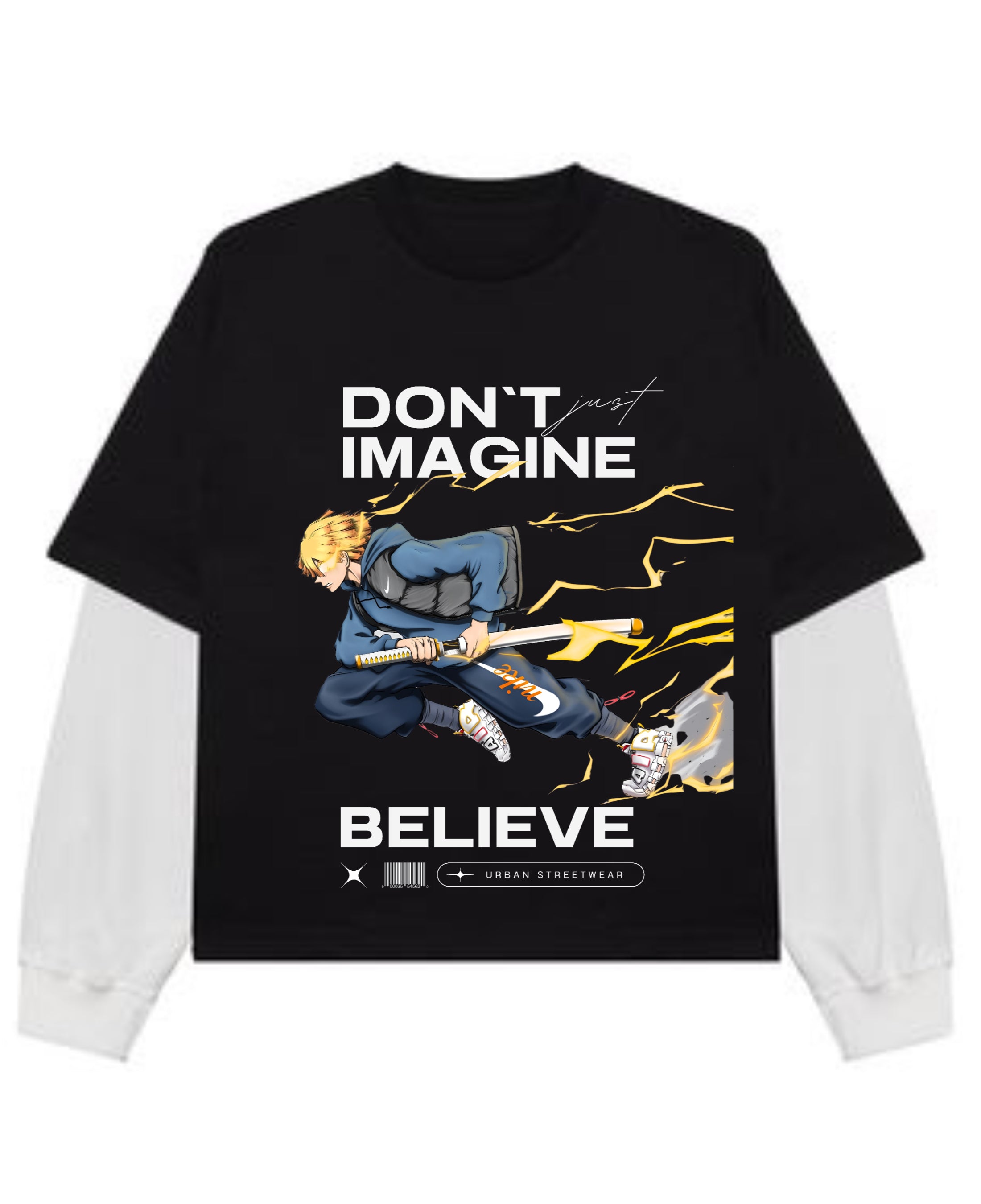 Black With White Sleeve Oversized Tee Front Design
