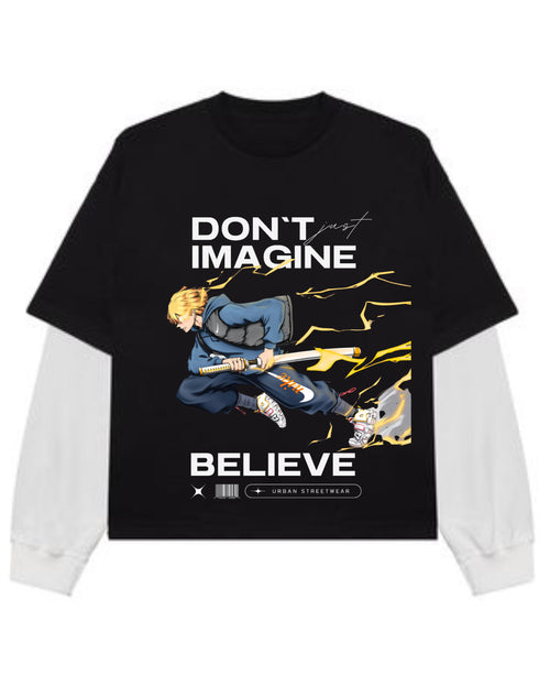 Black With White Sleeve Oversized Tee Front Design