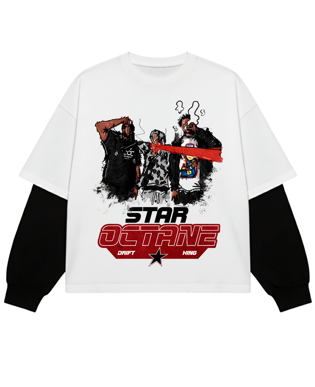 White With Black Sleeve Oversized Tee Front Design