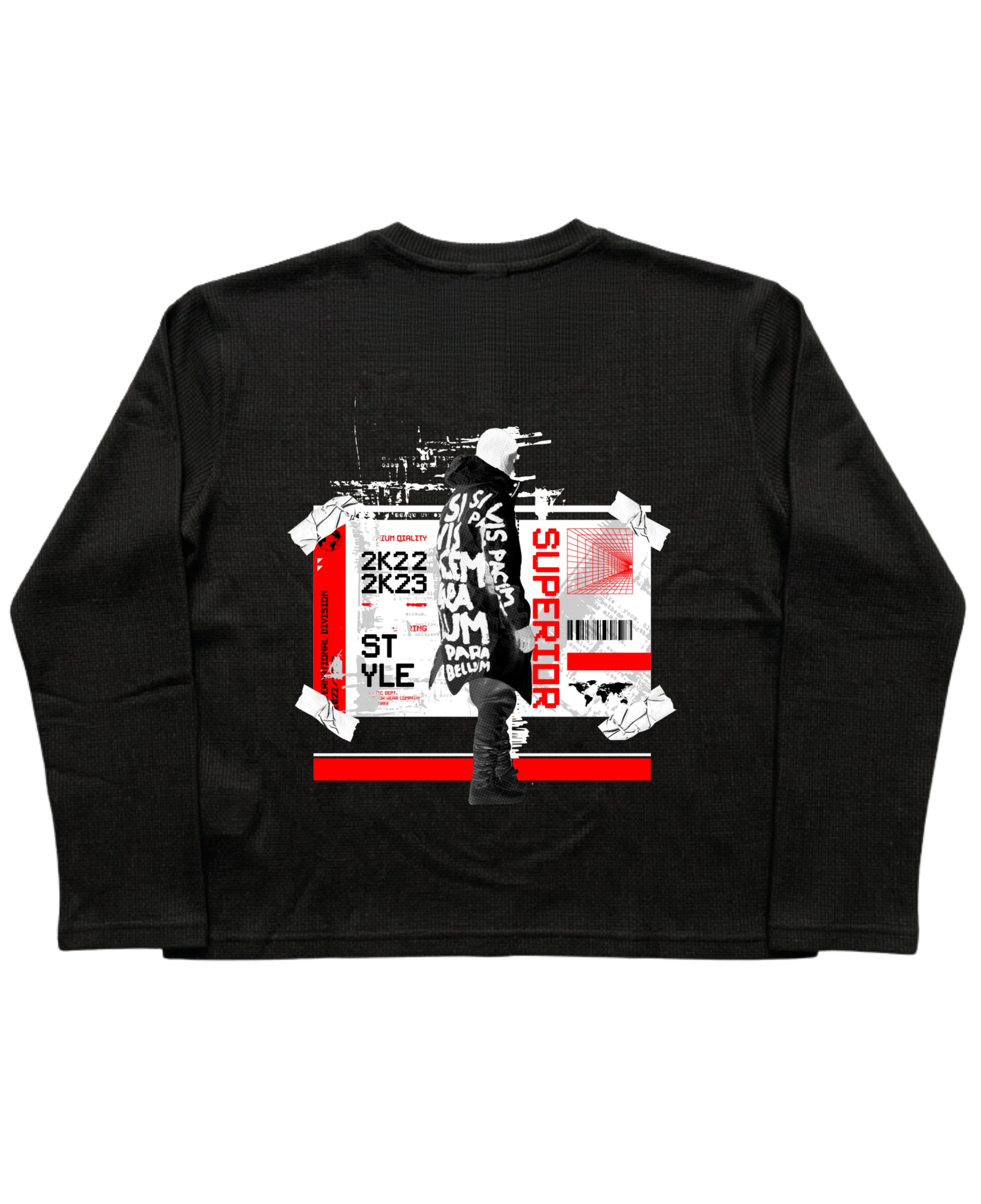 Black Henley waffle knit Back Design